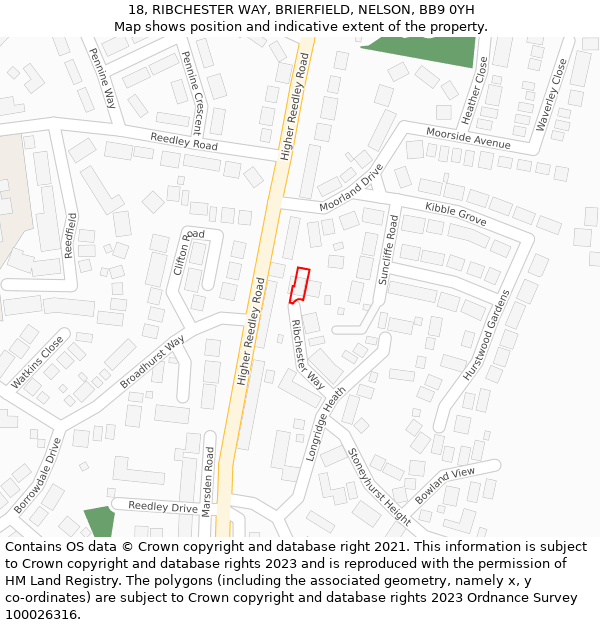 18, RIBCHESTER WAY, BRIERFIELD, NELSON, BB9 0YH: Location map and indicative extent of plot