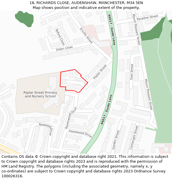 18, RICHARDS CLOSE, AUDENSHAW, MANCHESTER, M34 5EN: Location map and indicative extent of plot