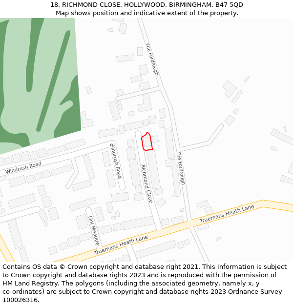 18, RICHMOND CLOSE, HOLLYWOOD, BIRMINGHAM, B47 5QD: Location map and indicative extent of plot