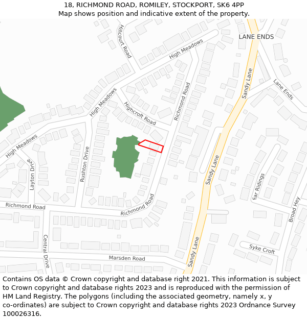 18, RICHMOND ROAD, ROMILEY, STOCKPORT, SK6 4PP: Location map and indicative extent of plot