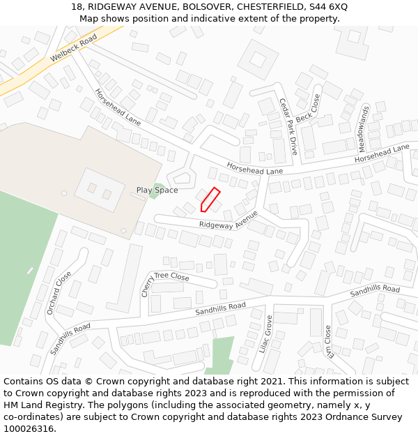 18, RIDGEWAY AVENUE, BOLSOVER, CHESTERFIELD, S44 6XQ: Location map and indicative extent of plot