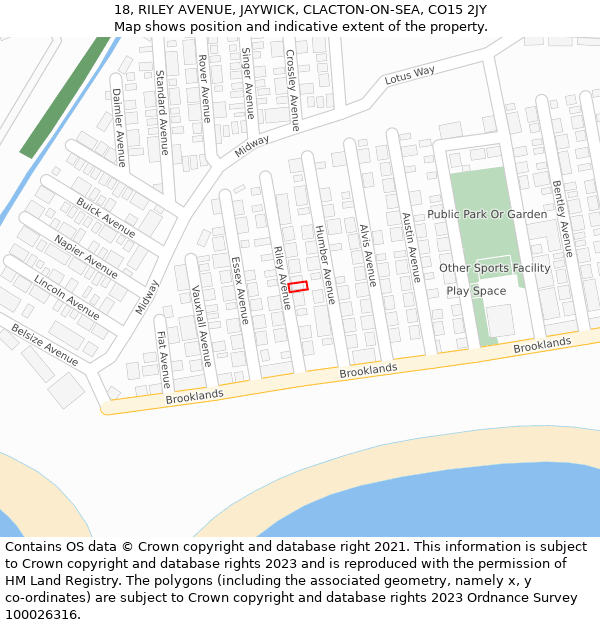18, RILEY AVENUE, JAYWICK, CLACTON-ON-SEA, CO15 2JY: Location map and indicative extent of plot