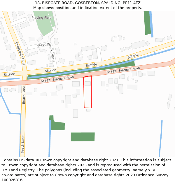 18, RISEGATE ROAD, GOSBERTON, SPALDING, PE11 4EZ: Location map and indicative extent of plot