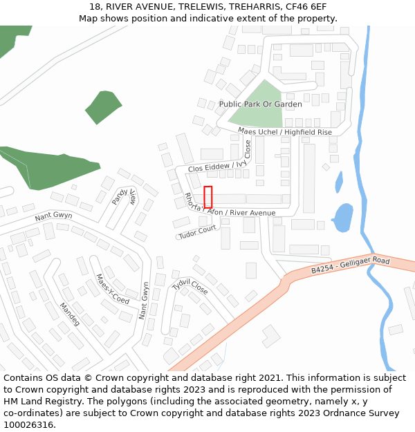 18, RIVER AVENUE, TRELEWIS, TREHARRIS, CF46 6EF: Location map and indicative extent of plot