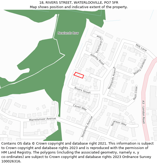 18, RIVERS STREET, WATERLOOVILLE, PO7 5FR: Location map and indicative extent of plot