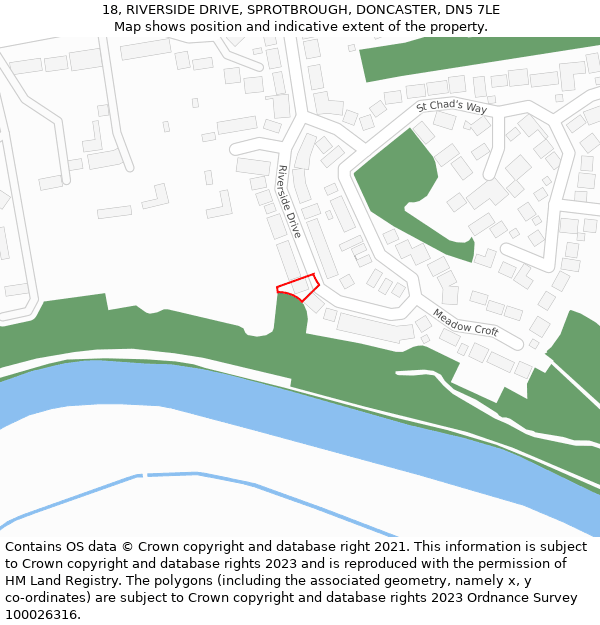 18, RIVERSIDE DRIVE, SPROTBROUGH, DONCASTER, DN5 7LE: Location map and indicative extent of plot