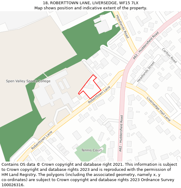 18, ROBERTTOWN LANE, LIVERSEDGE, WF15 7LX: Location map and indicative extent of plot
