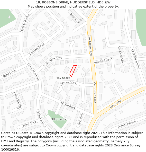 18, ROBSONS DRIVE, HUDDERSFIELD, HD5 9JW: Location map and indicative extent of plot
