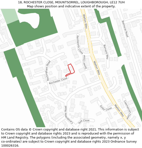 18, ROCHESTER CLOSE, MOUNTSORREL, LOUGHBOROUGH, LE12 7UH: Location map and indicative extent of plot