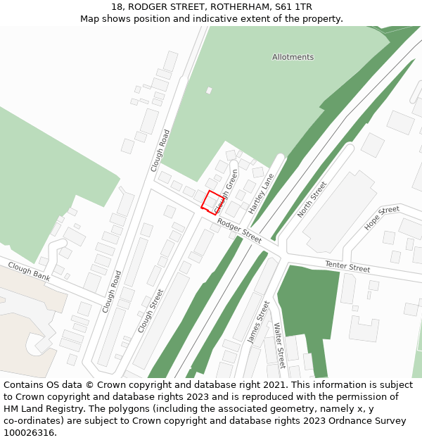 18, RODGER STREET, ROTHERHAM, S61 1TR: Location map and indicative extent of plot