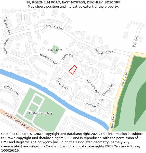 18, ROEDHELM ROAD, EAST MORTON, KEIGHLEY, BD20 5RF: Location map and indicative extent of plot