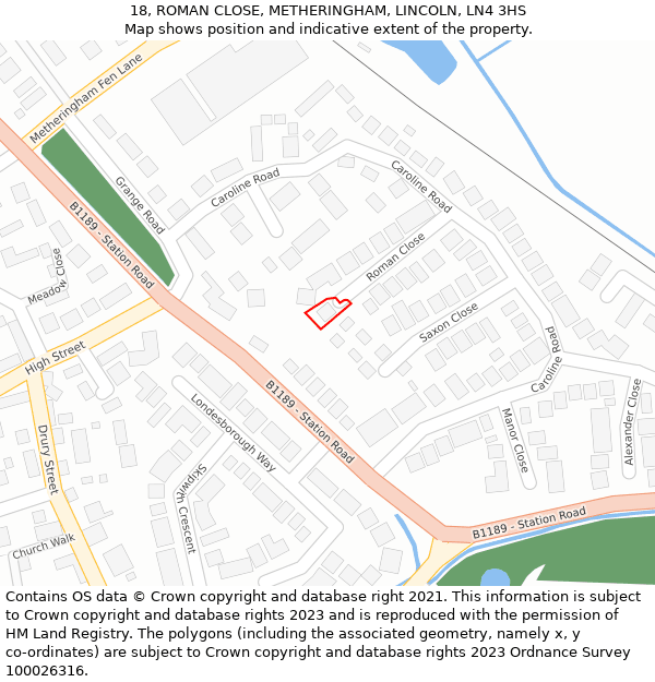 18, ROMAN CLOSE, METHERINGHAM, LINCOLN, LN4 3HS: Location map and indicative extent of plot