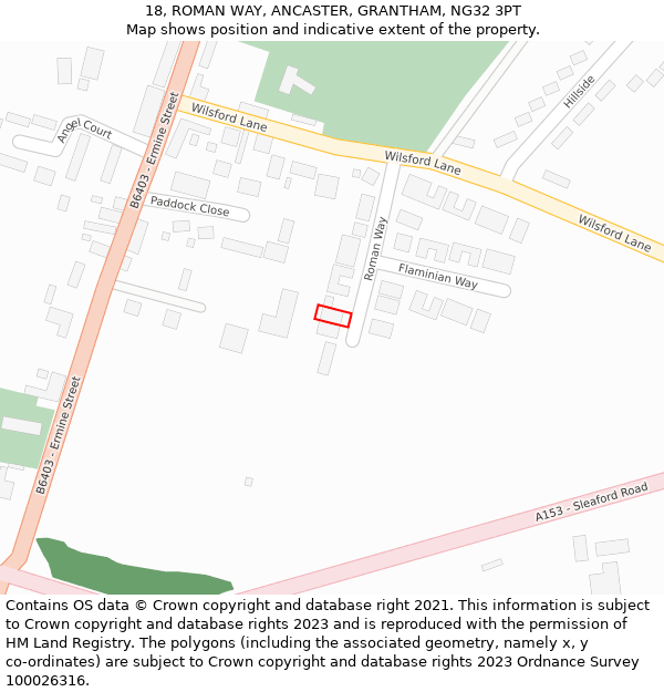 18, ROMAN WAY, ANCASTER, GRANTHAM, NG32 3PT: Location map and indicative extent of plot