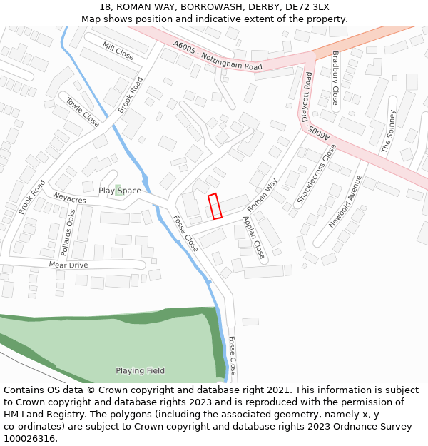 18, ROMAN WAY, BORROWASH, DERBY, DE72 3LX: Location map and indicative extent of plot