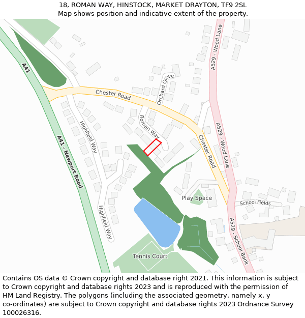 18, ROMAN WAY, HINSTOCK, MARKET DRAYTON, TF9 2SL: Location map and indicative extent of plot