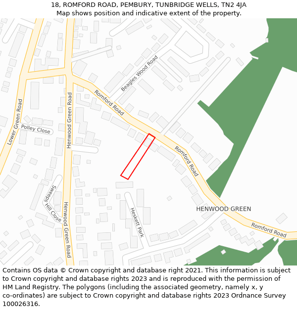 18, ROMFORD ROAD, PEMBURY, TUNBRIDGE WELLS, TN2 4JA: Location map and indicative extent of plot