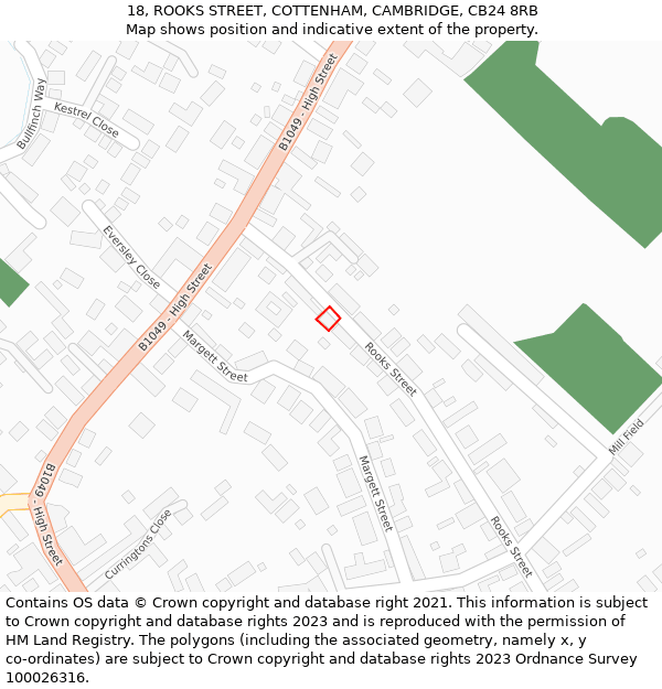 18, ROOKS STREET, COTTENHAM, CAMBRIDGE, CB24 8RB: Location map and indicative extent of plot