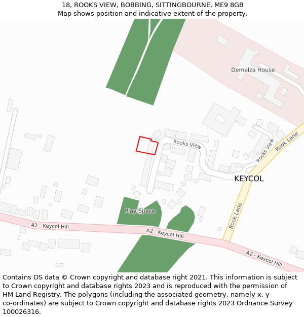 18, ROOKS VIEW, BOBBING, SITTINGBOURNE, ME9 8GB: Location map and indicative extent of plot