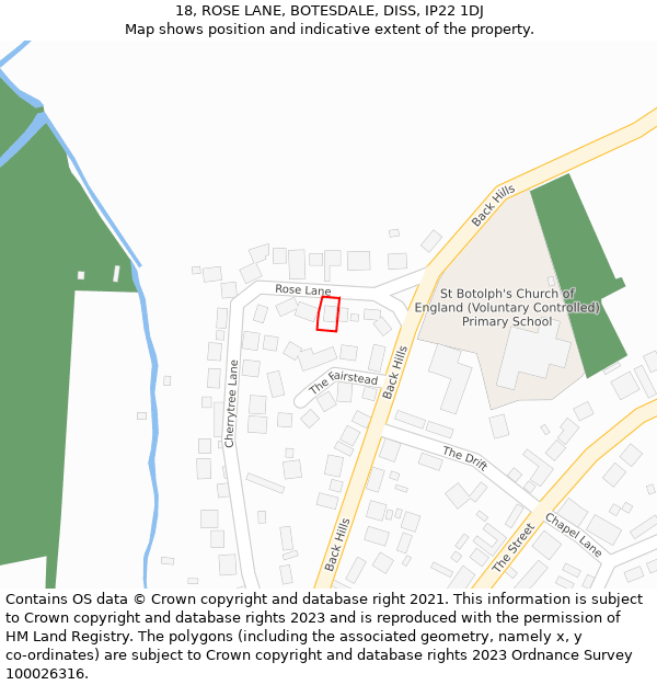 18, ROSE LANE, BOTESDALE, DISS, IP22 1DJ: Location map and indicative extent of plot