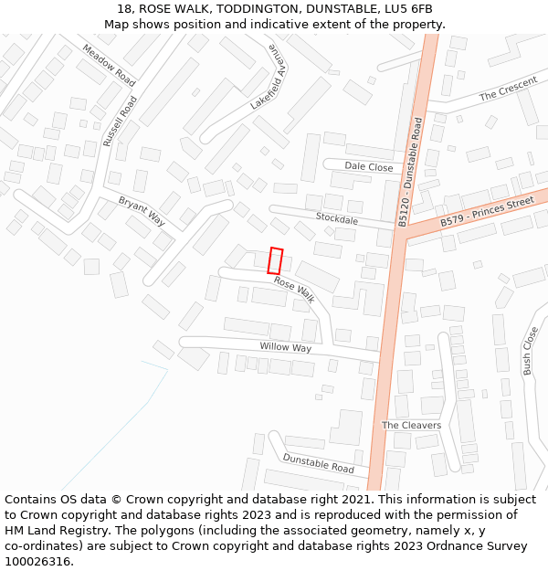 18, ROSE WALK, TODDINGTON, DUNSTABLE, LU5 6FB: Location map and indicative extent of plot