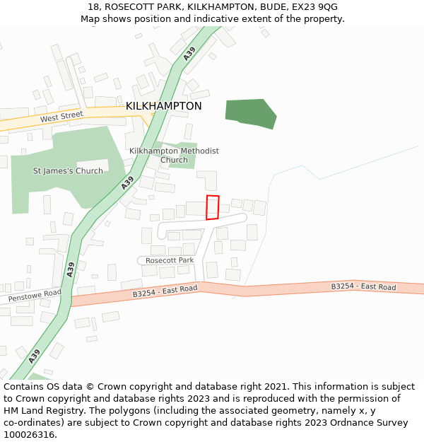 18, ROSECOTT PARK, KILKHAMPTON, BUDE, EX23 9QG: Location map and indicative extent of plot