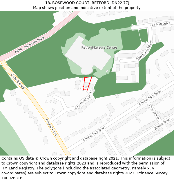 18, ROSEWOOD COURT, RETFORD, DN22 7ZJ: Location map and indicative extent of plot