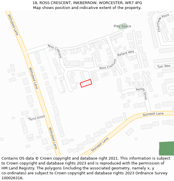 18, ROSS CRESCENT, INKBERROW, WORCESTER, WR7 4FG: Location map and indicative extent of plot