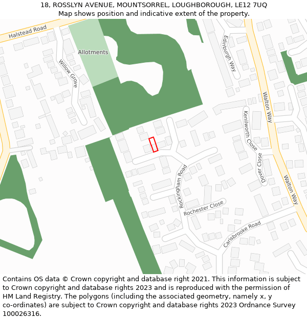 18, ROSSLYN AVENUE, MOUNTSORREL, LOUGHBOROUGH, LE12 7UQ: Location map and indicative extent of plot