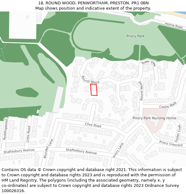 18, ROUND WOOD, PENWORTHAM, PRESTON, PR1 0BN: Location map and indicative extent of plot