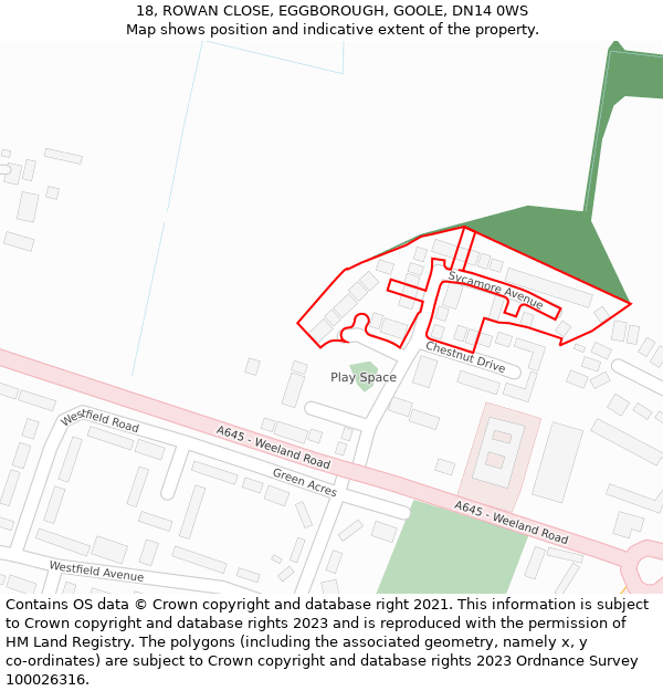 18, ROWAN CLOSE, EGGBOROUGH, GOOLE, DN14 0WS: Location map and indicative extent of plot