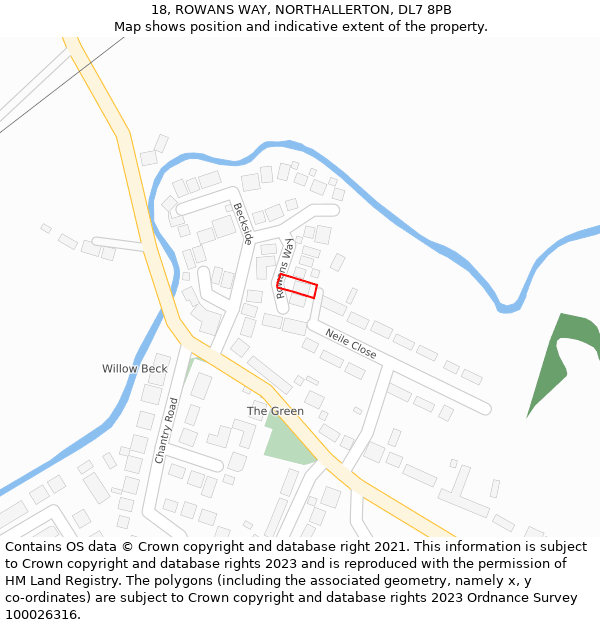 18, ROWANS WAY, NORTHALLERTON, DL7 8PB: Location map and indicative extent of plot