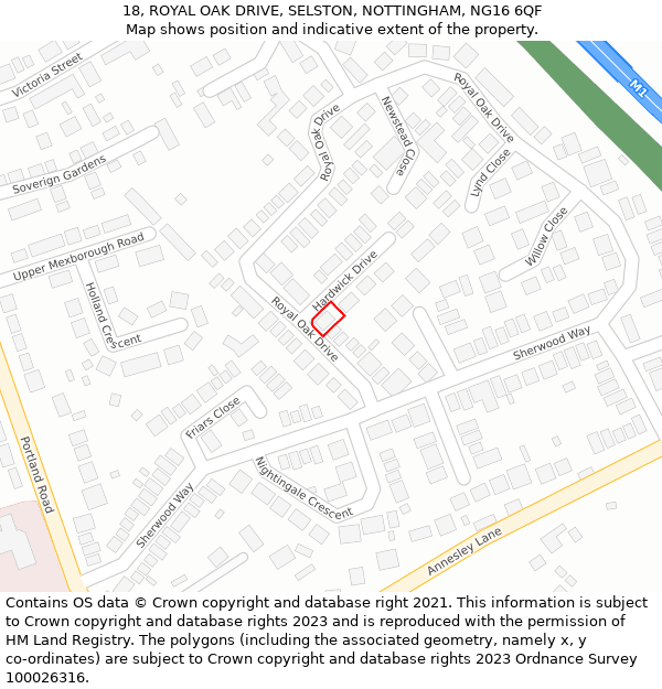 18, ROYAL OAK DRIVE, SELSTON, NOTTINGHAM, NG16 6QF: Location map and indicative extent of plot