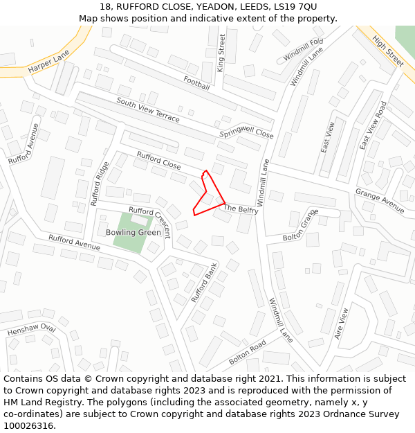 18, RUFFORD CLOSE, YEADON, LEEDS, LS19 7QU: Location map and indicative extent of plot