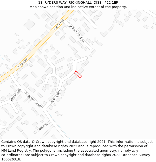 18, RYDERS WAY, RICKINGHALL, DISS, IP22 1ER: Location map and indicative extent of plot