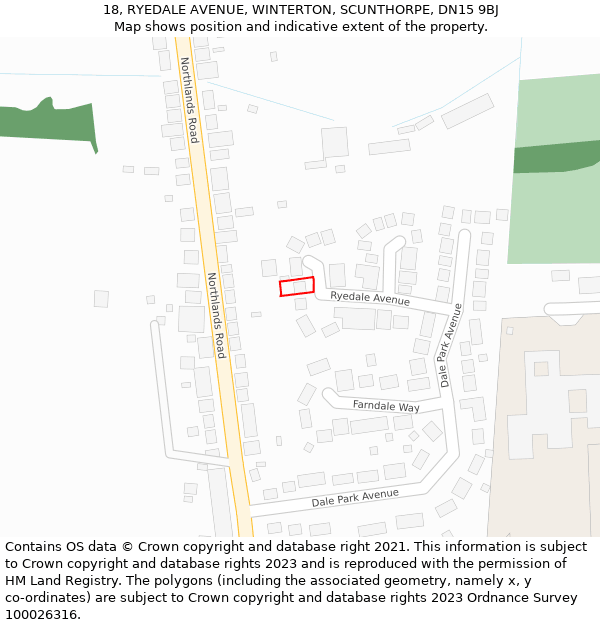 18, RYEDALE AVENUE, WINTERTON, SCUNTHORPE, DN15 9BJ: Location map and indicative extent of plot