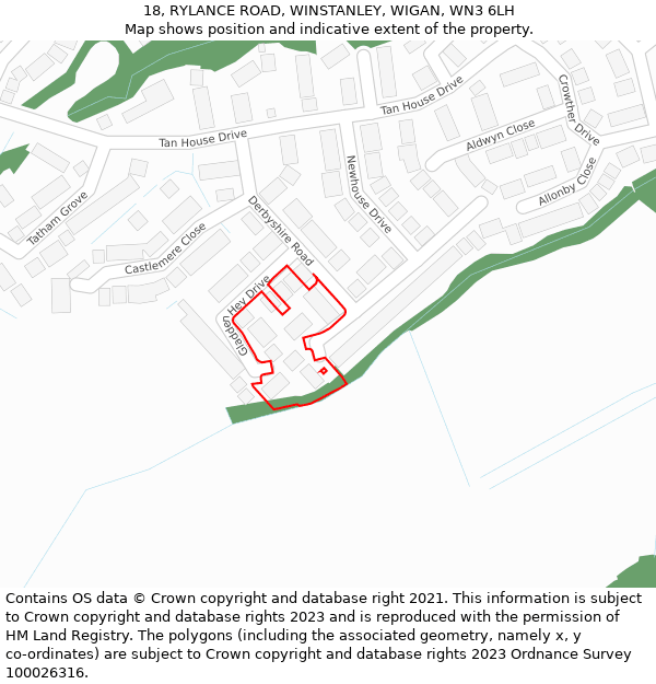 18, RYLANCE ROAD, WINSTANLEY, WIGAN, WN3 6LH: Location map and indicative extent of plot