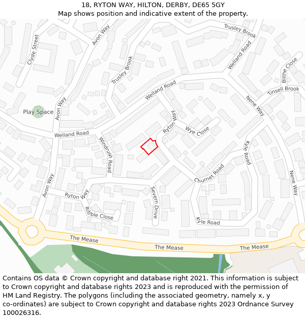 18, RYTON WAY, HILTON, DERBY, DE65 5GY: Location map and indicative extent of plot