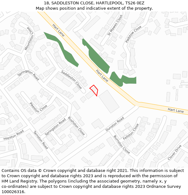 18, SADDLESTON CLOSE, HARTLEPOOL, TS26 0EZ: Location map and indicative extent of plot