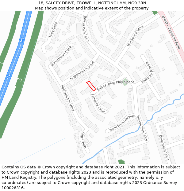 18, SALCEY DRIVE, TROWELL, NOTTINGHAM, NG9 3RN: Location map and indicative extent of plot