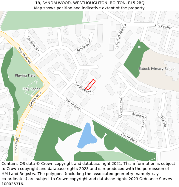 18, SANDALWOOD, WESTHOUGHTON, BOLTON, BL5 2RQ: Location map and indicative extent of plot