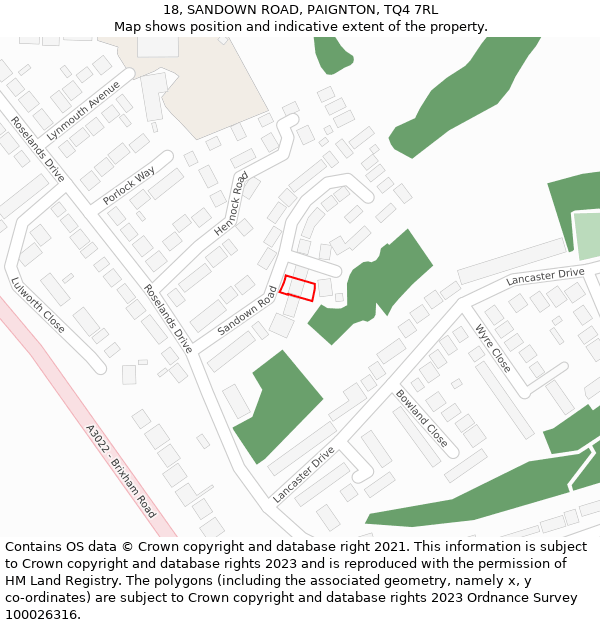 18, SANDOWN ROAD, PAIGNTON, TQ4 7RL: Location map and indicative extent of plot