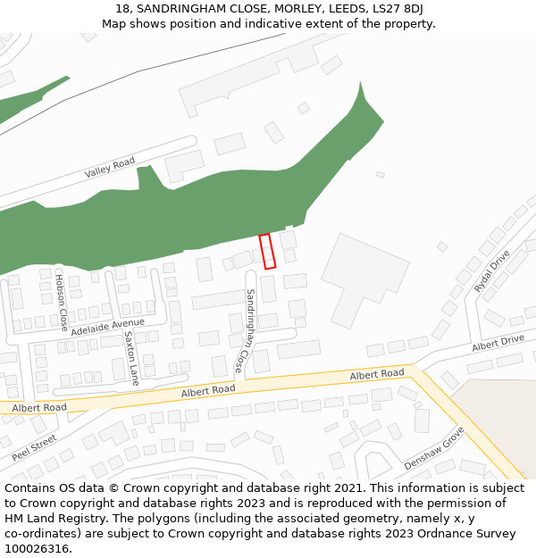 18, SANDRINGHAM CLOSE, MORLEY, LEEDS, LS27 8DJ: Location map and indicative extent of plot