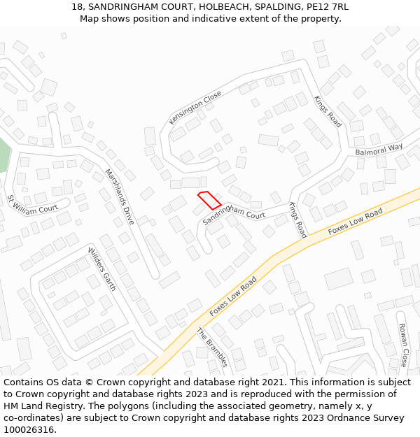 18, SANDRINGHAM COURT, HOLBEACH, SPALDING, PE12 7RL: Location map and indicative extent of plot