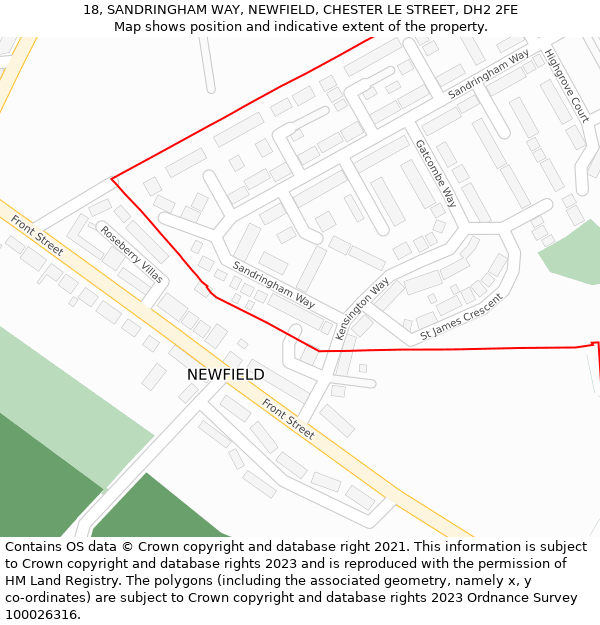 18, SANDRINGHAM WAY, NEWFIELD, CHESTER LE STREET, DH2 2FE: Location map and indicative extent of plot