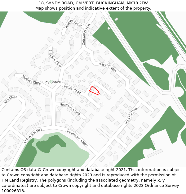 18, SANDY ROAD, CALVERT, BUCKINGHAM, MK18 2FW: Location map and indicative extent of plot