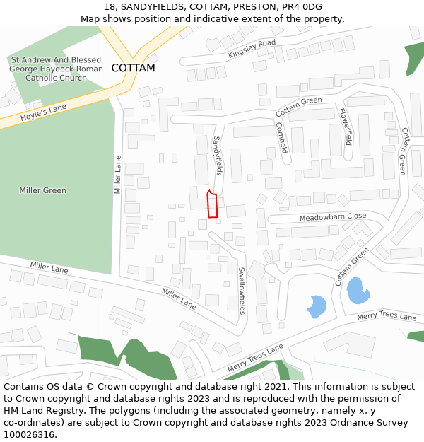 18, SANDYFIELDS, COTTAM, PRESTON, PR4 0DG: Location map and indicative extent of plot