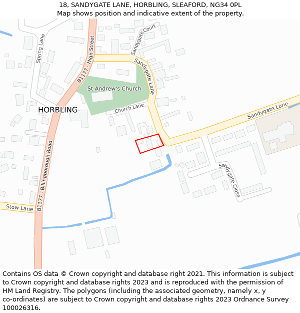 18, SANDYGATE LANE, HORBLING, SLEAFORD, NG34 0PL: Location map and indicative extent of plot