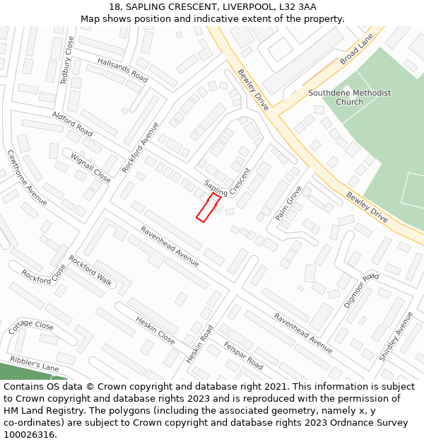 18, SAPLING CRESCENT, LIVERPOOL, L32 3AA: Location map and indicative extent of plot