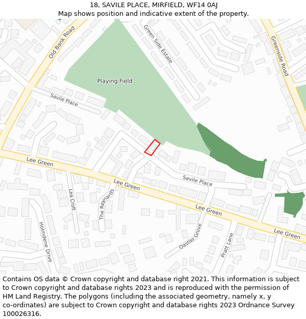 18, SAVILE PLACE, MIRFIELD, WF14 0AJ: Location map and indicative extent of plot