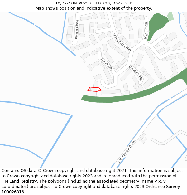 18, SAXON WAY, CHEDDAR, BS27 3GB: Location map and indicative extent of plot